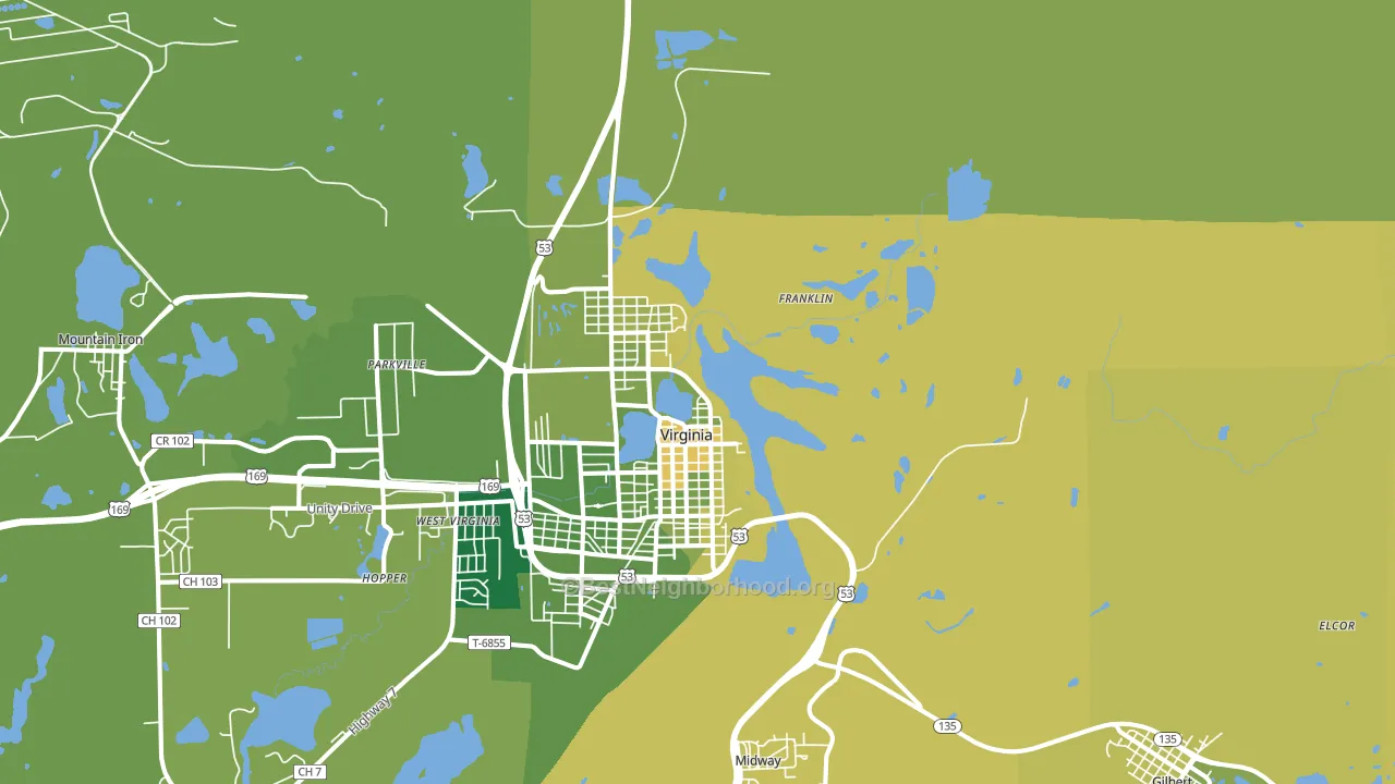 Virginia, MN block-group voter-turnout map