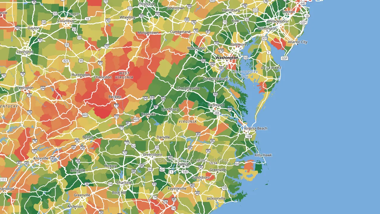 Virginia block-group voter-turnout map