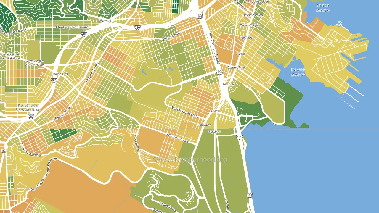 Visitacion Valley, San Francisco, CA block-group voter-turnout map