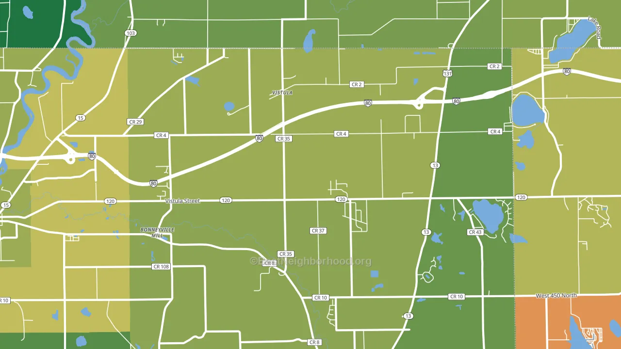 Vistula, IN block-group voter-turnout map