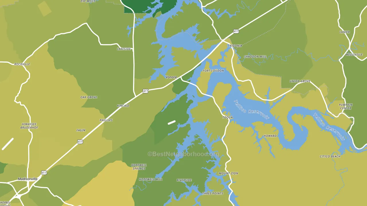 Vonore, TN block-group voter-turnout map