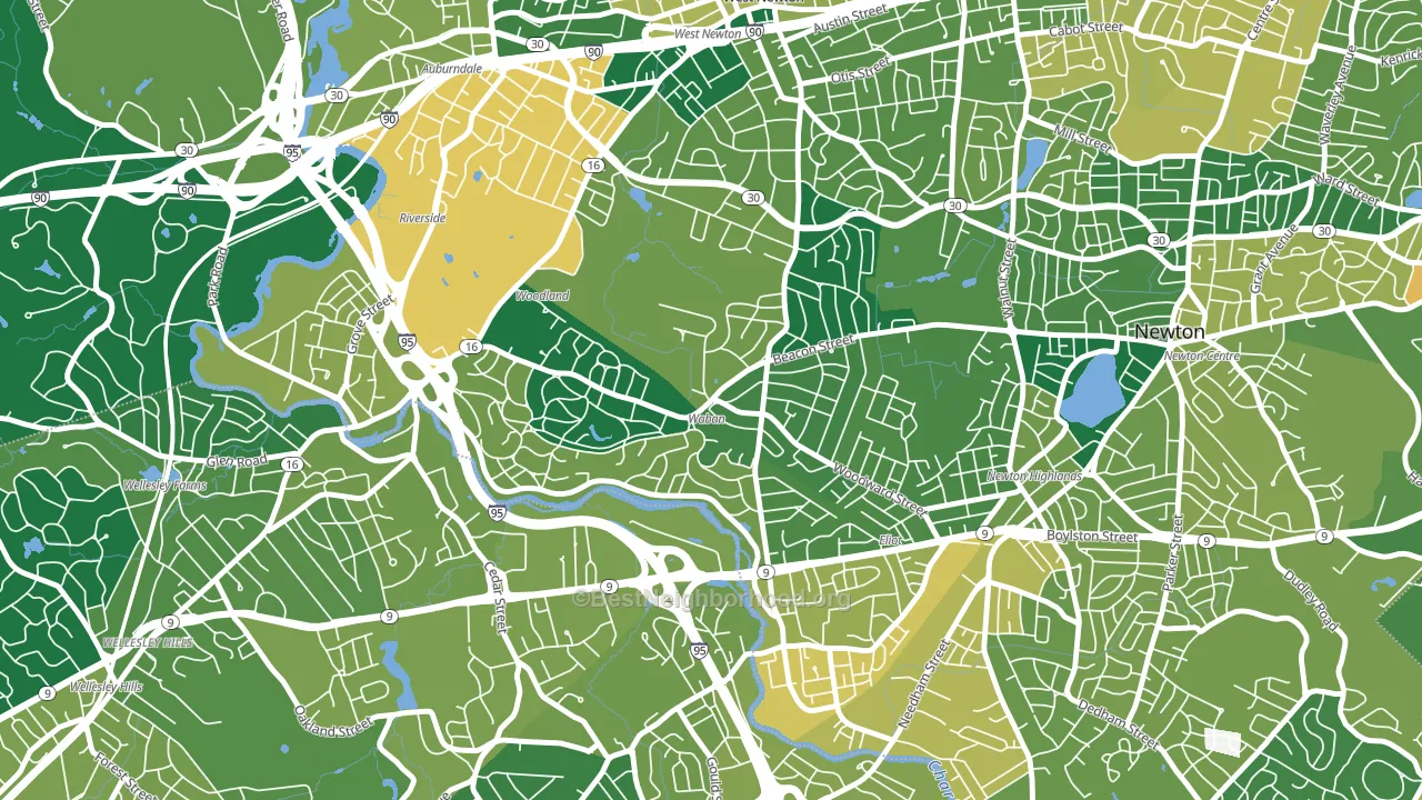 Waban, MA block-group voter-turnout map