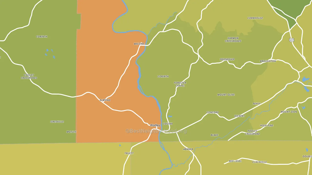 Wadley, AL block-group voter-turnout map