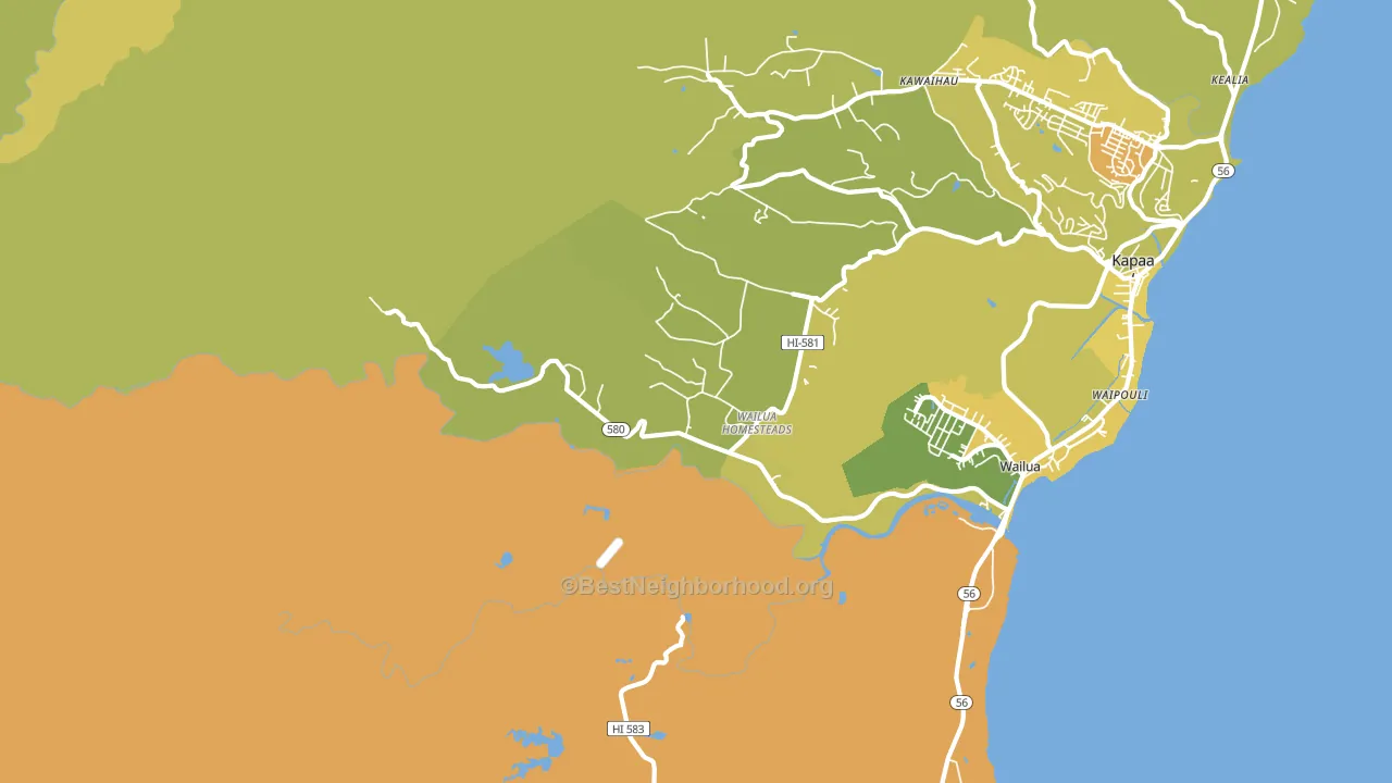 Wailua, Kapaa, HI block-group voter-turnout map