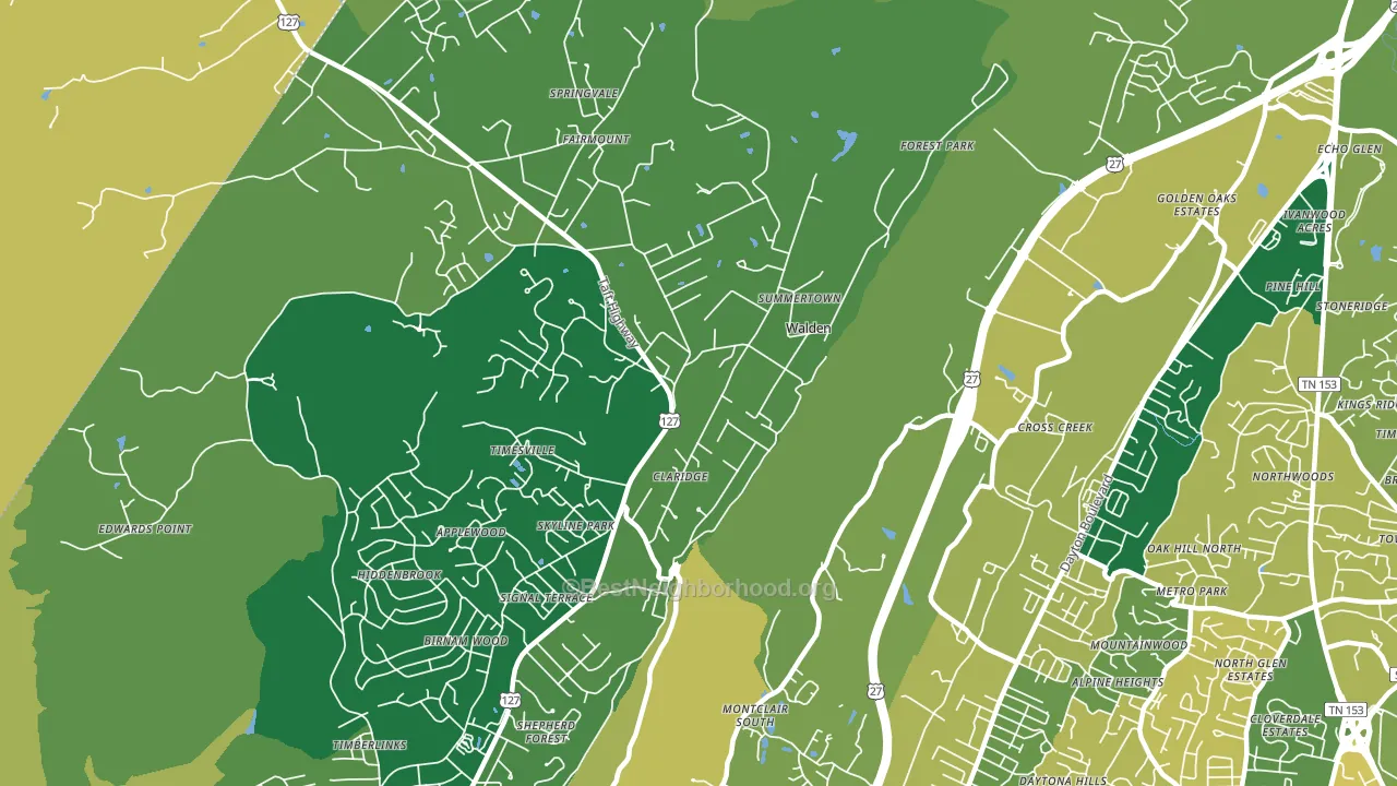 Walden, TN block-group voter-turnout map