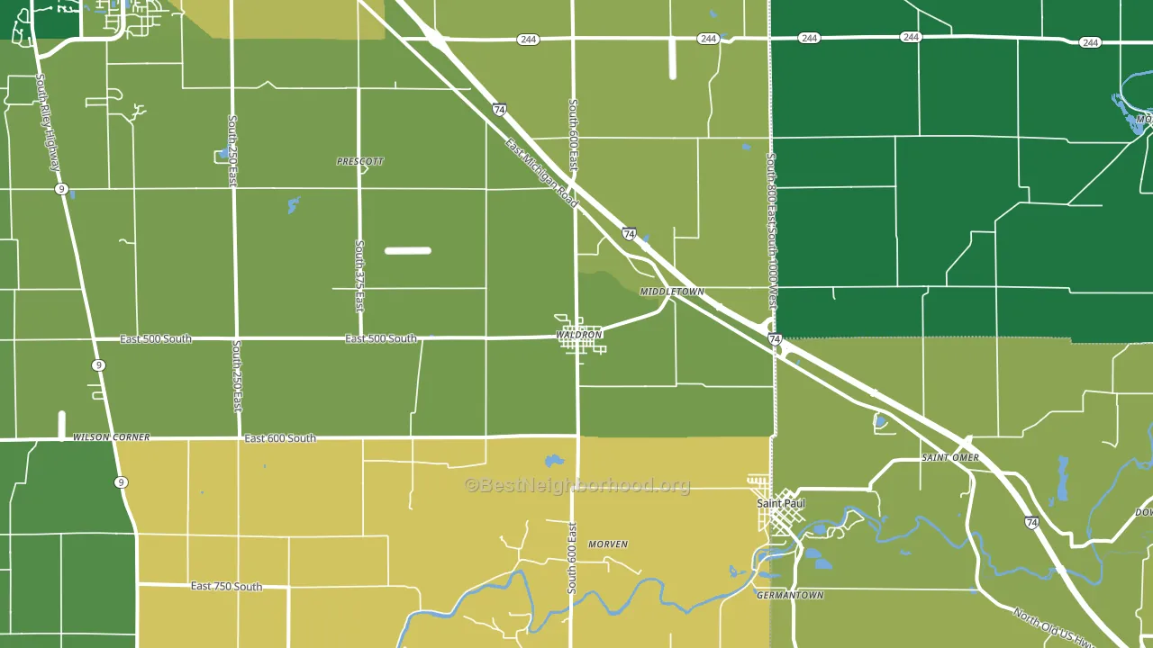 Waldron, IN block-group voter-turnout map
