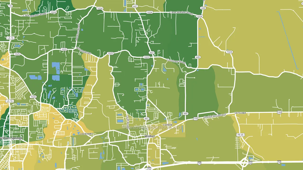 Walker, LA block-group voter-turnout map