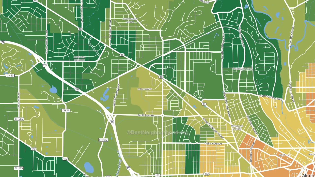 Wallhaven, Akron, OH block-group voter-turnout map