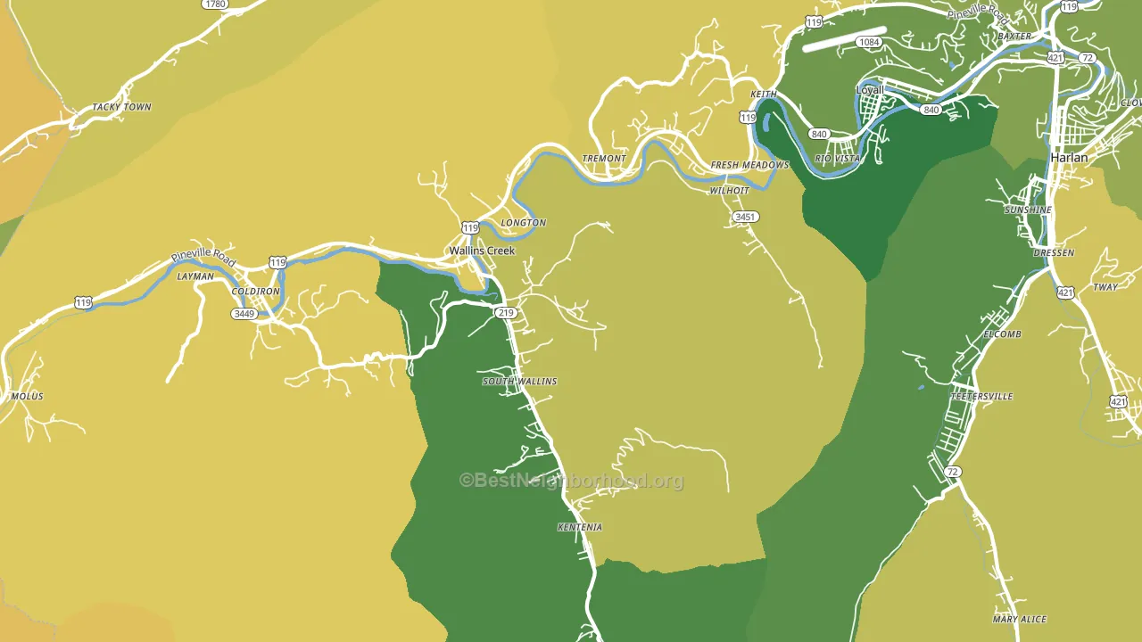 Wallins Creek, KY block-group voter-turnout map