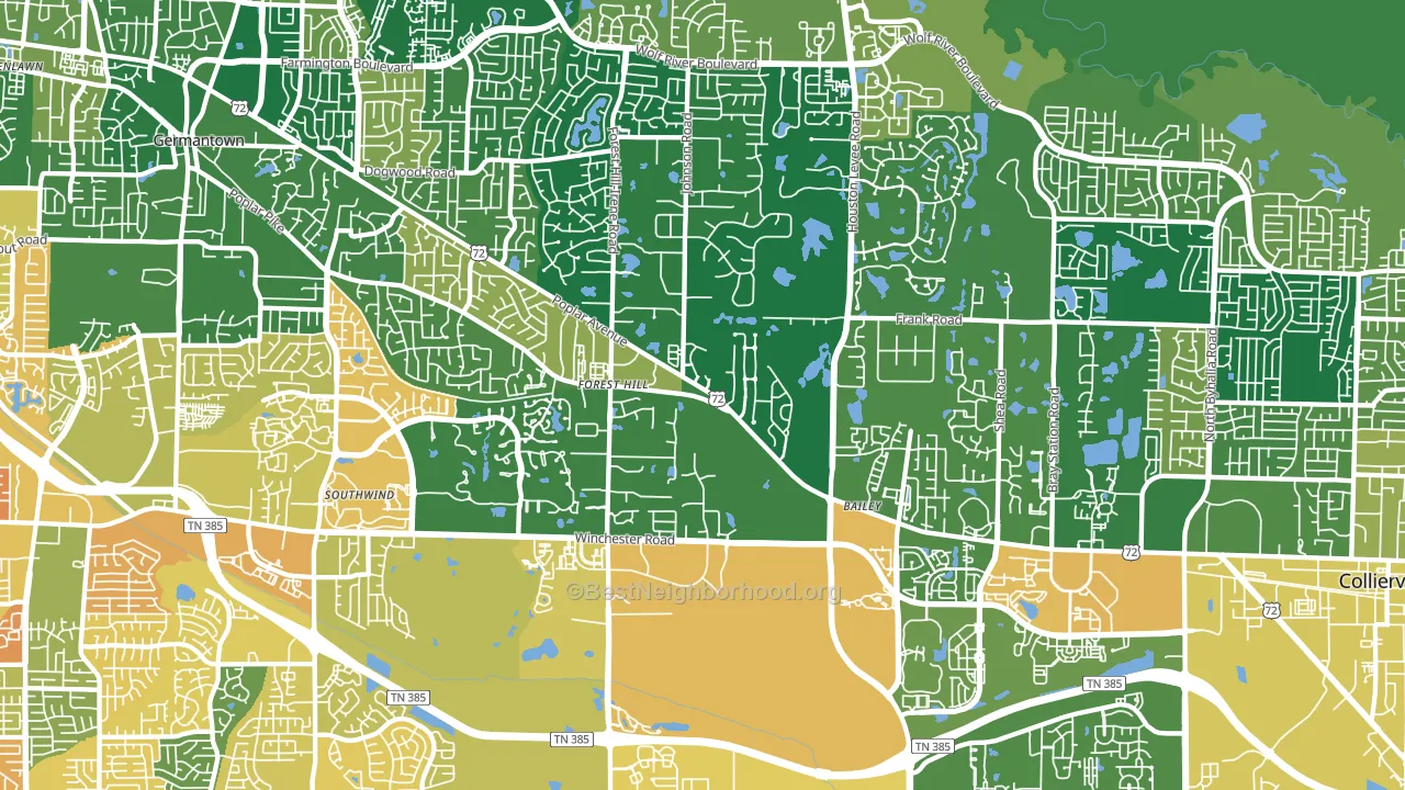 Walnut Grove - Shelby Farms PD, Germantown, TN block-group voter-turnout map