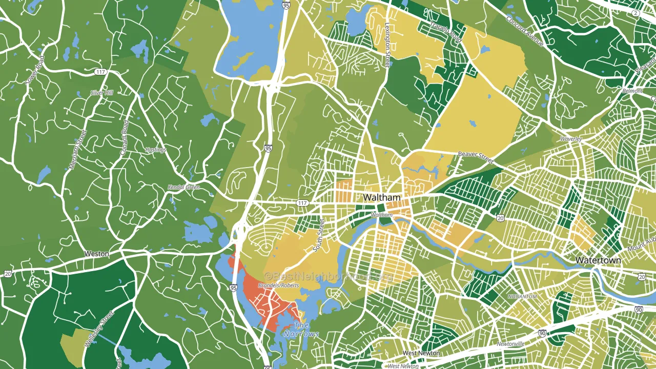 Waltham Highlands, Waltham, MA block-group voter-turnout map