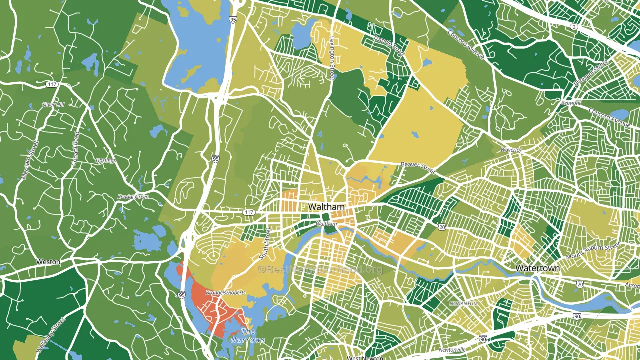 Waltham, MA block-group voter-turnout map