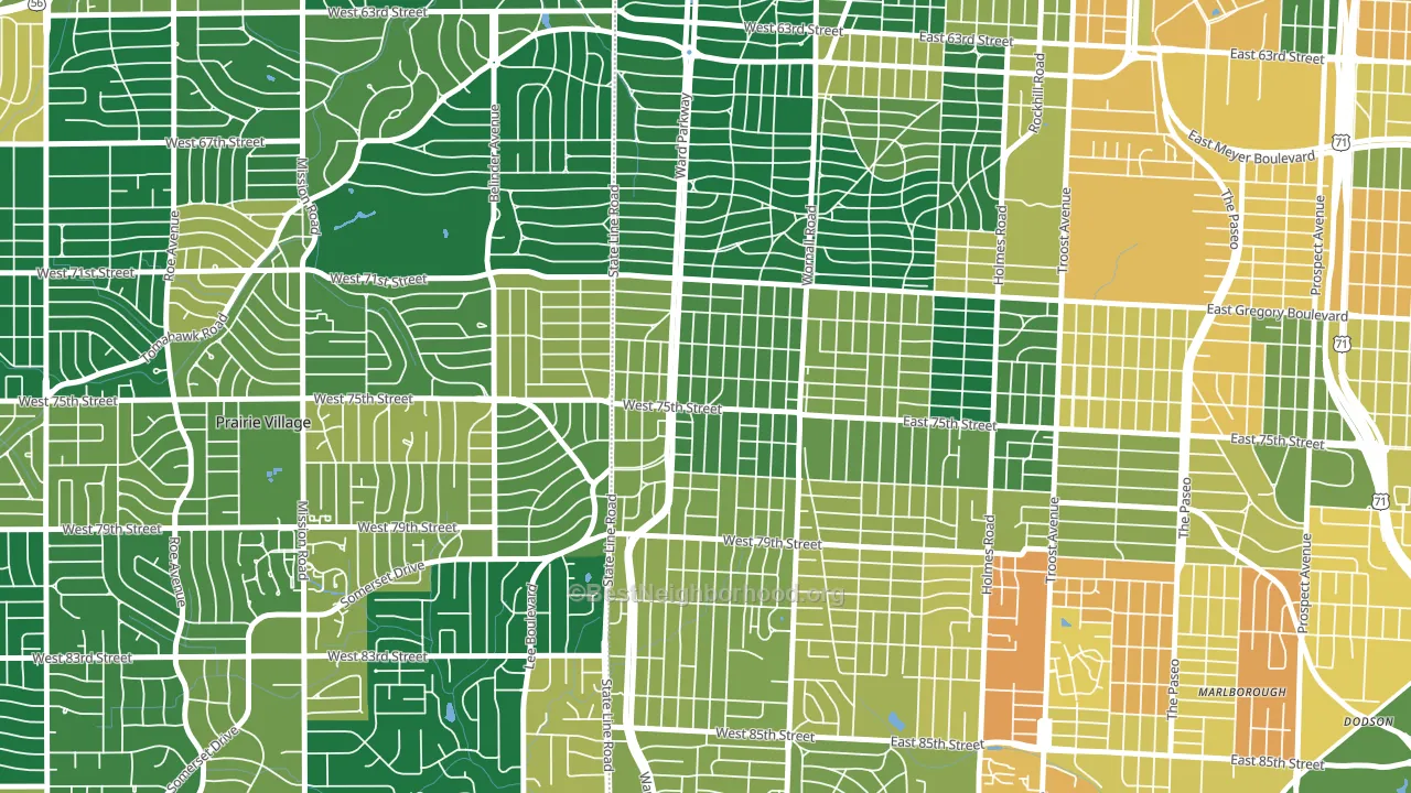 Ward Parkway, Kansas City, MO block-group voter-turnout map