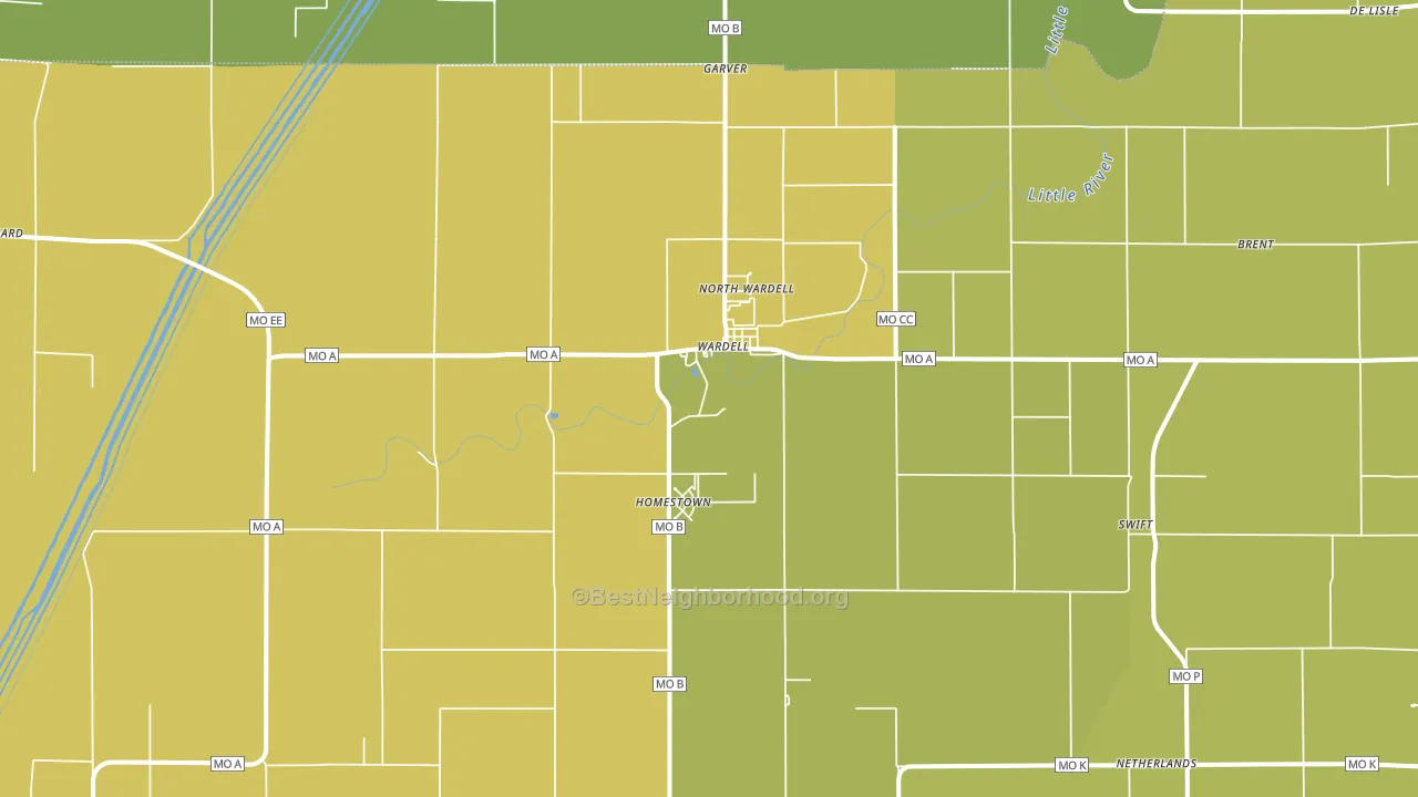 Wardell, MO block-group voter-turnout map
