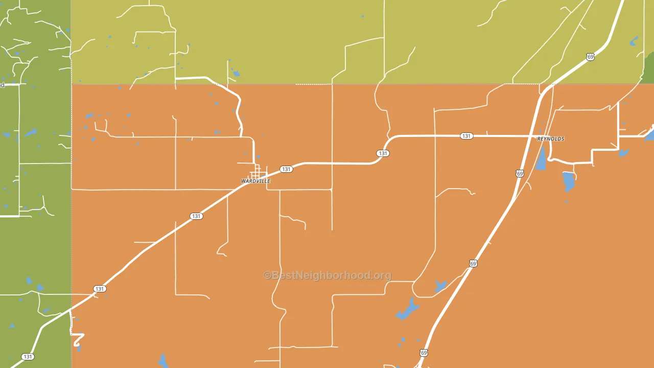 Wardville, OK block-group voter-turnout map