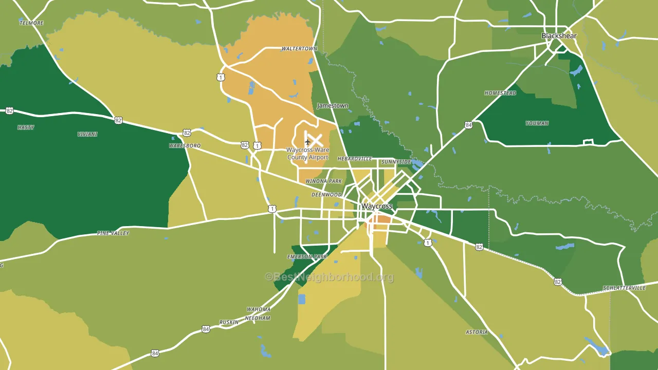 Ware County, GA block-group voter-turnout map