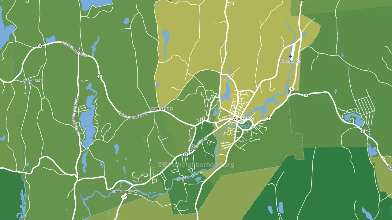 Ware, MA block-group voter-turnout map