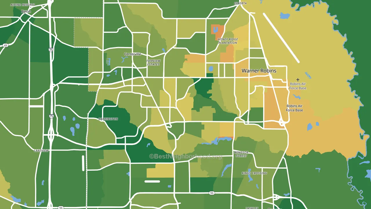 Warner Robins, GA block-group voter-turnout map