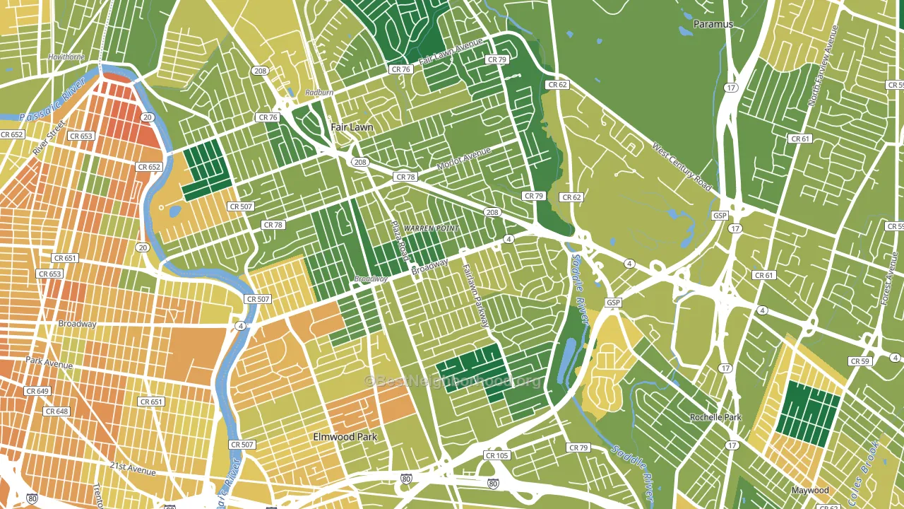 Warren Point, Fair Lawn, NJ block-group voter-turnout map