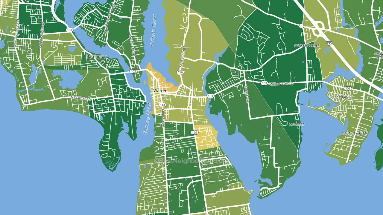 Warren, RI block-group voter-turnout map
