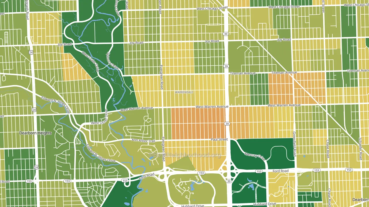 Warrendale, Detroit, MI block-group voter-turnout map