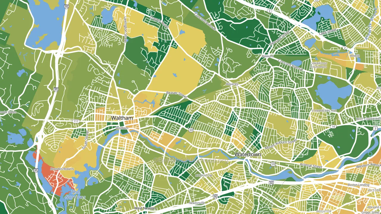 Warrendale, Waltham, MA block-group voter-turnout map