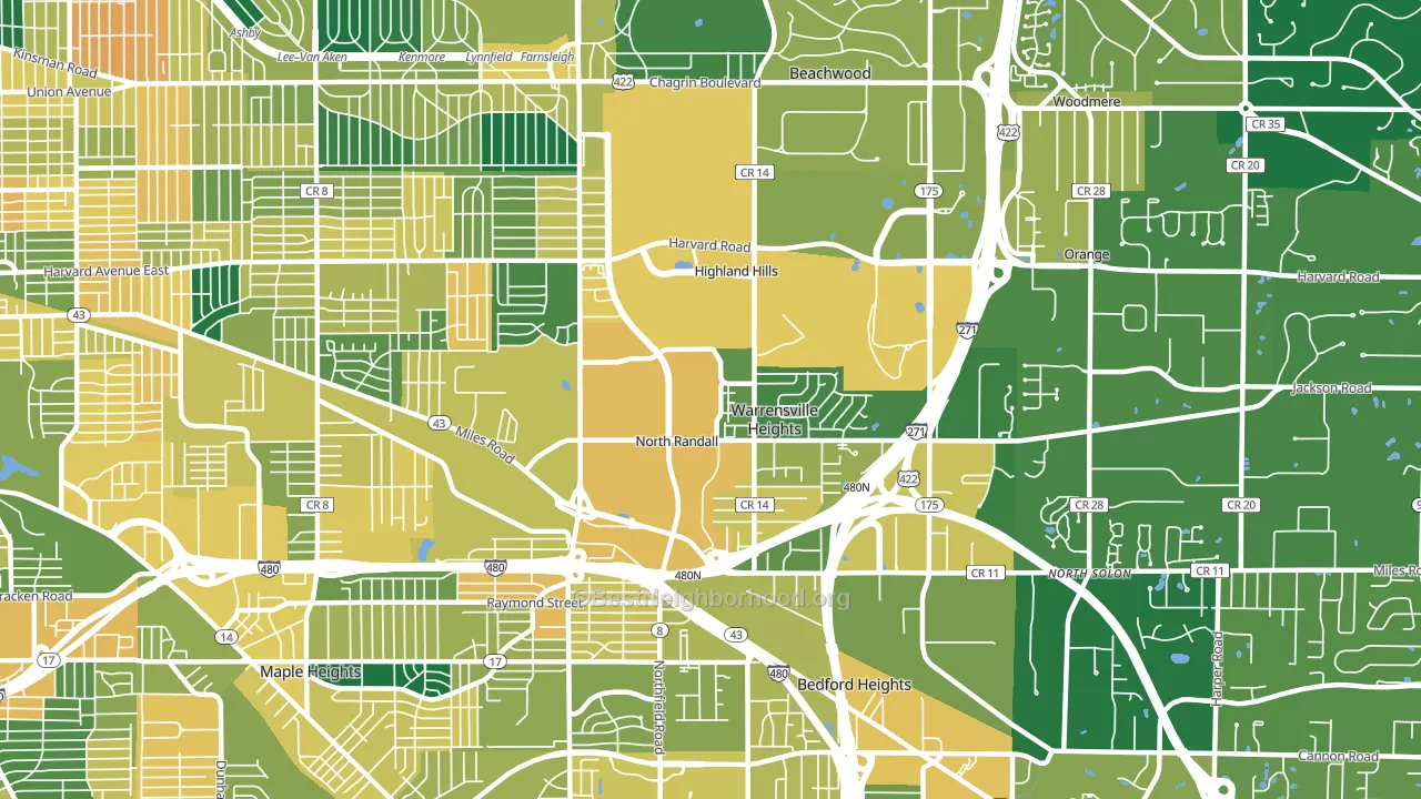 Warrensville Heights, OH block-group voter-turnout map