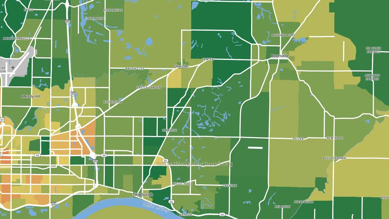 Warrick County, IN block-group voter-turnout map
