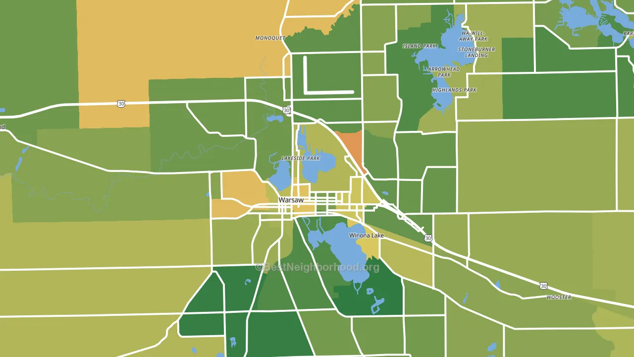 Warsaw, IN block-group voter-turnout map