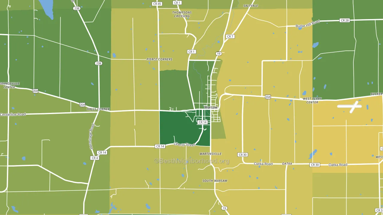 Warsaw, NY block-group voter-turnout map