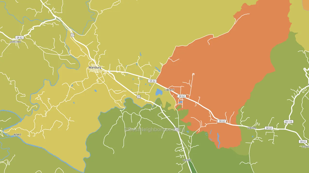 Wartburg, TN block-group voter-turnout map