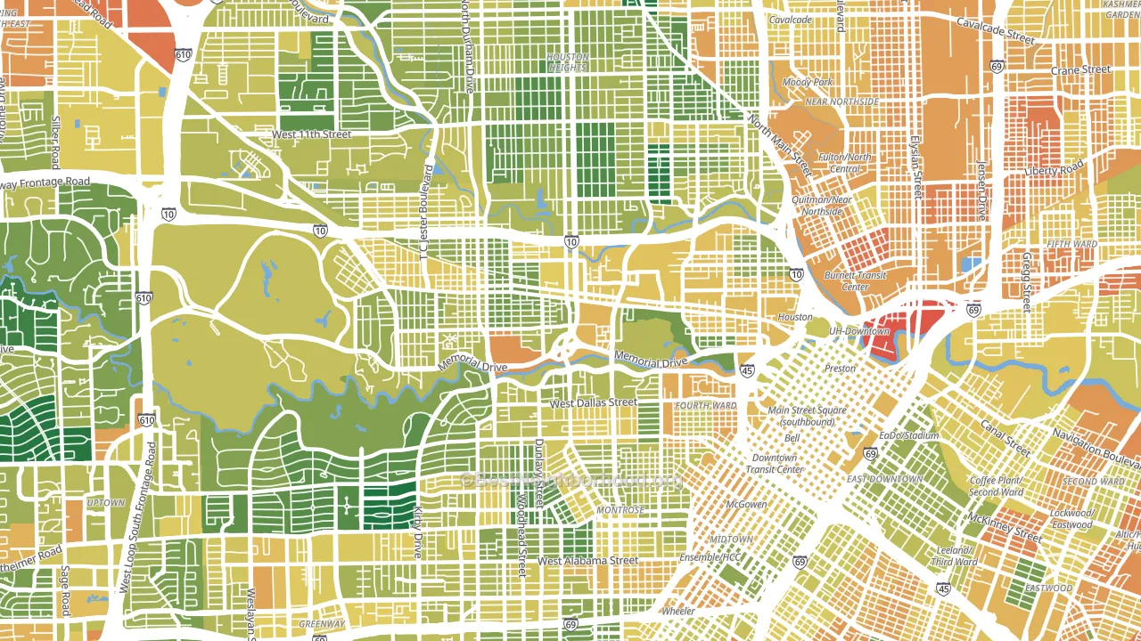 Washington Avenue-Memorial Park, Houston, TX block-group voter-turnout map