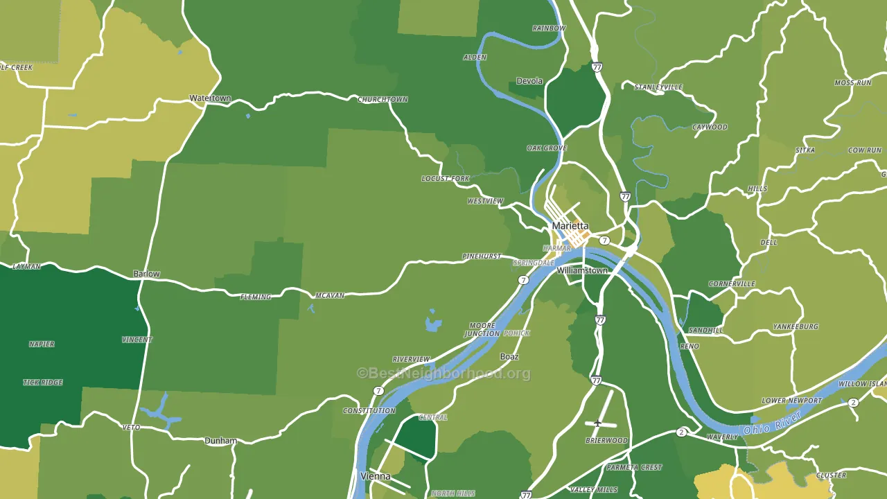 Washington County, OH block-group voter-turnout map