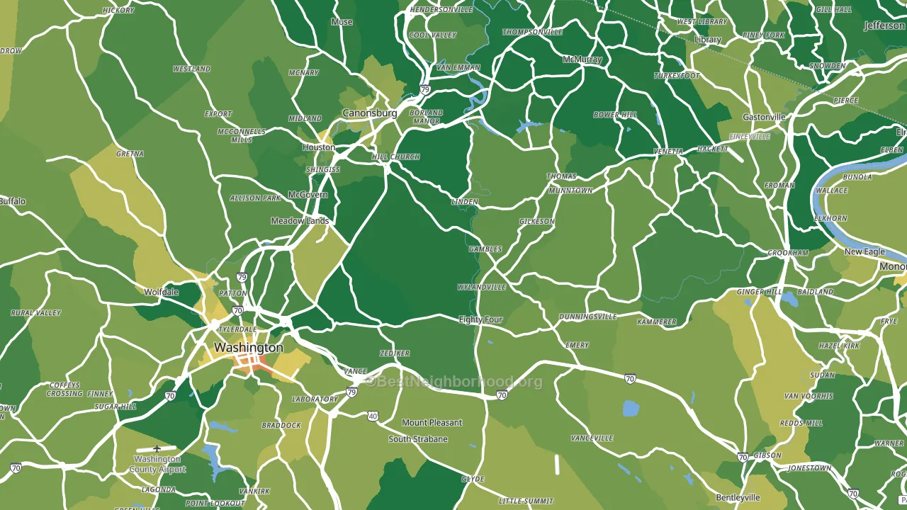 Washington County, PA block-group voter-turnout map