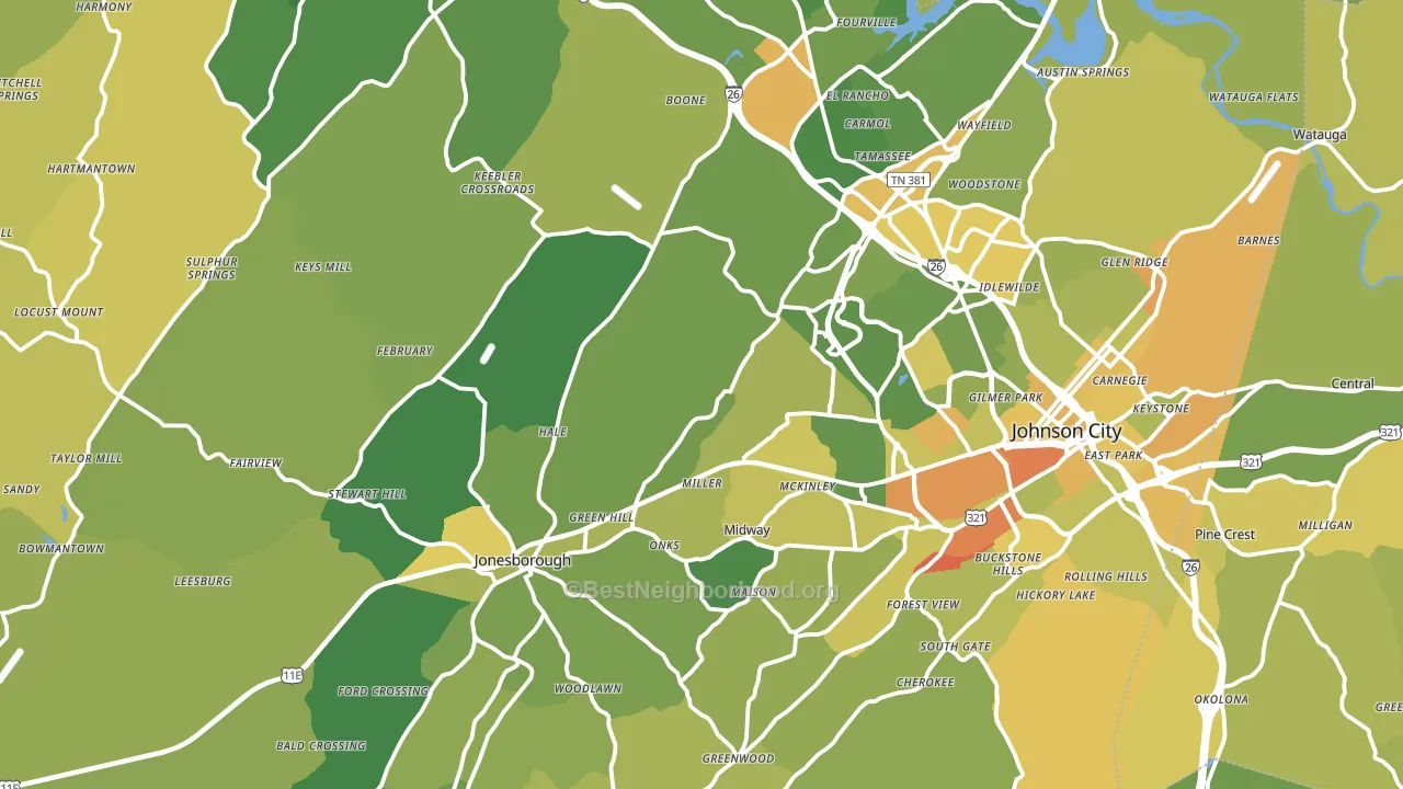 Washington County, TN block-group voter-turnout map