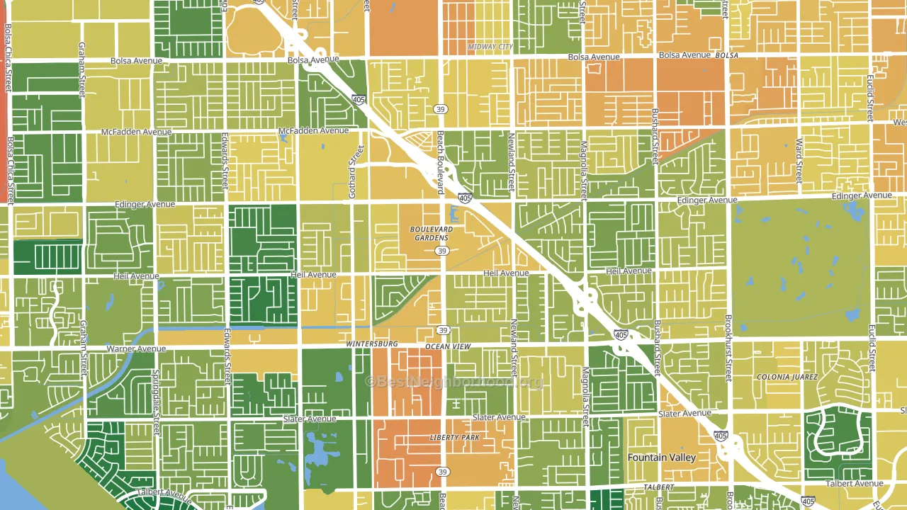 Washington, Huntington Beach, CA block-group voter-turnout map