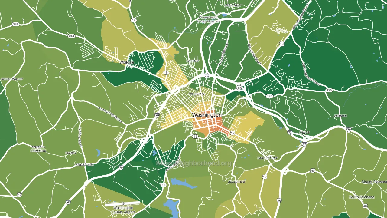 Washington, PA block-group voter-turnout map