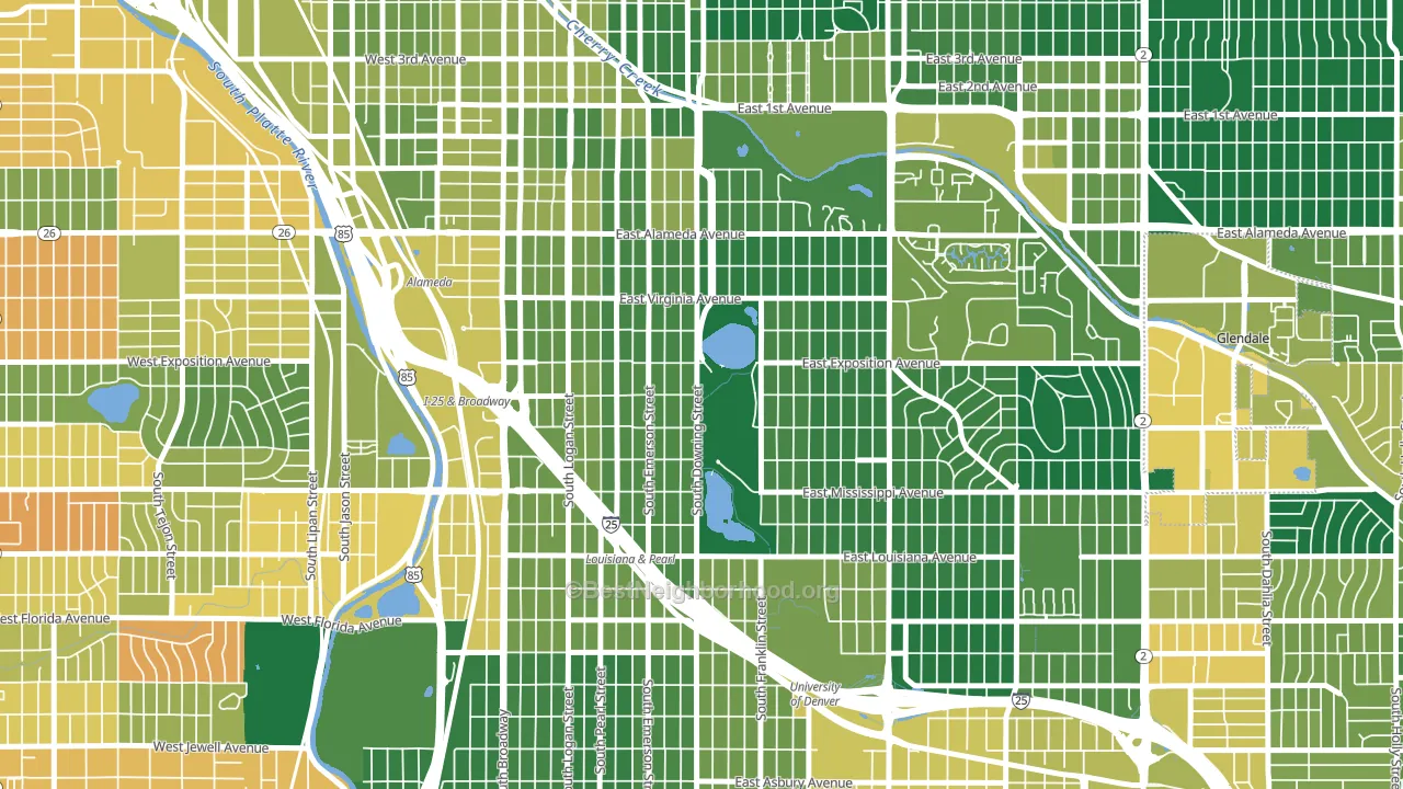Washington Park, Denver, CO block-group voter-turnout map