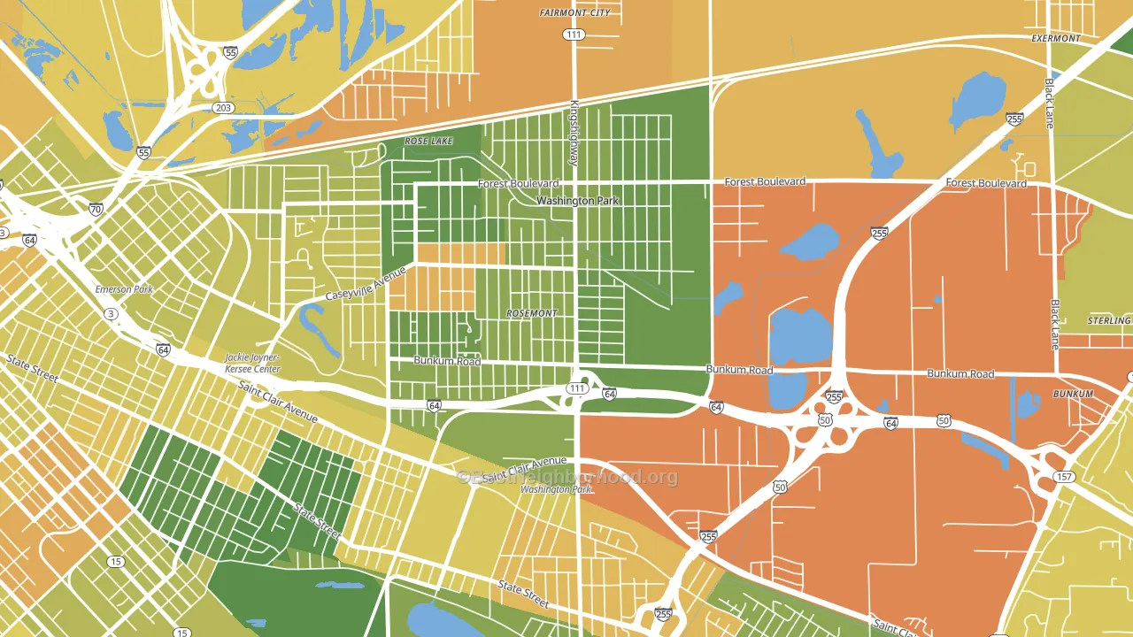 Washington Park, IL block-group voter-turnout map