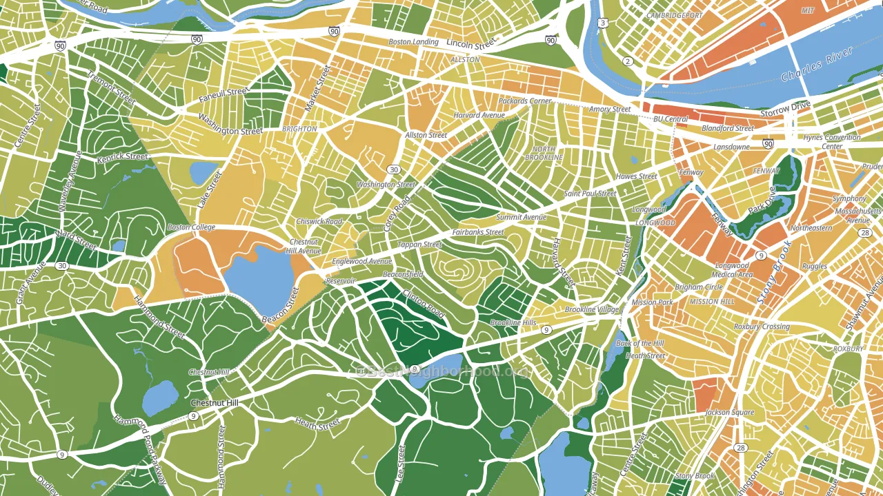 Washington Square, Brookline, MA block-group voter-turnout map