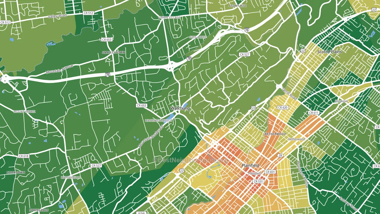 Watchung, NJ block-group voter-turnout map