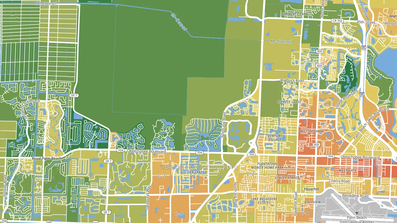 Water Catchment Area, West Palm Beach, FL block-group voter-turnout map