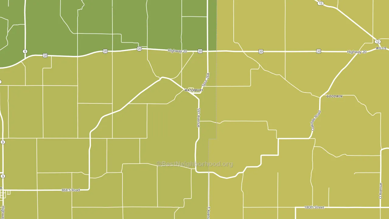 Waterbury, NE block-group voter-turnout map