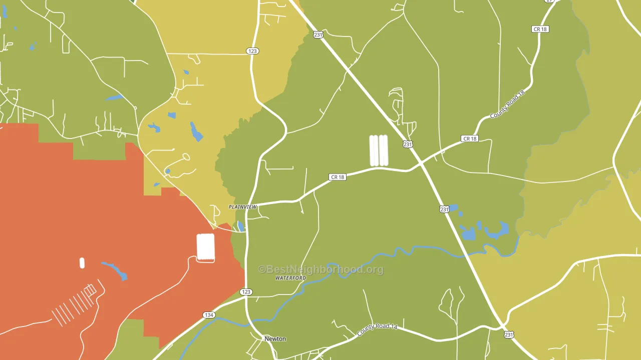 Waterford, AL block-group voter-turnout map