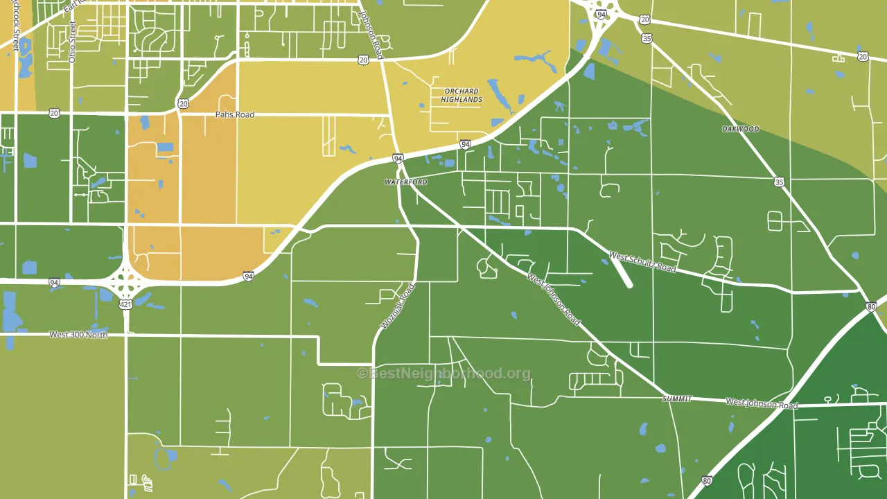 Waterford, IN block-group voter-turnout map