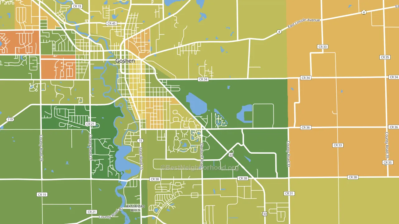 Waterford Mills, IN block-group voter-turnout map