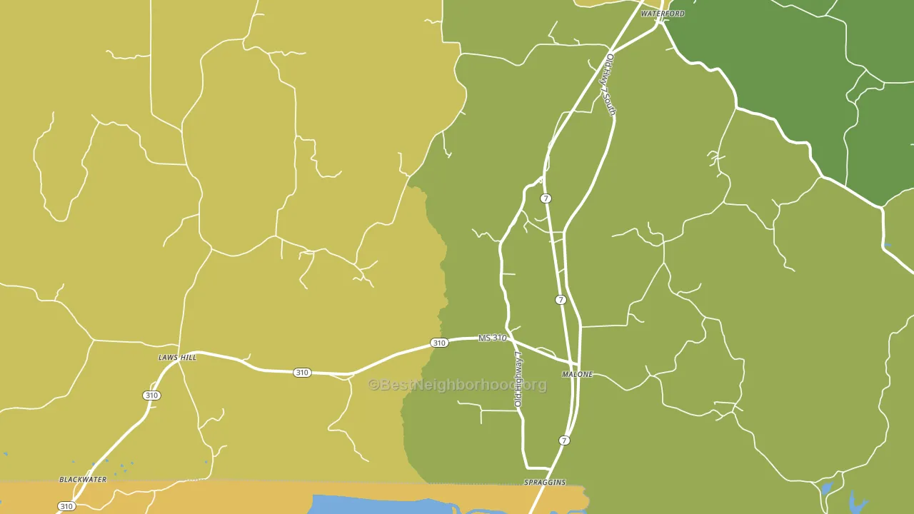 Waterford, MS block-group voter-turnout map