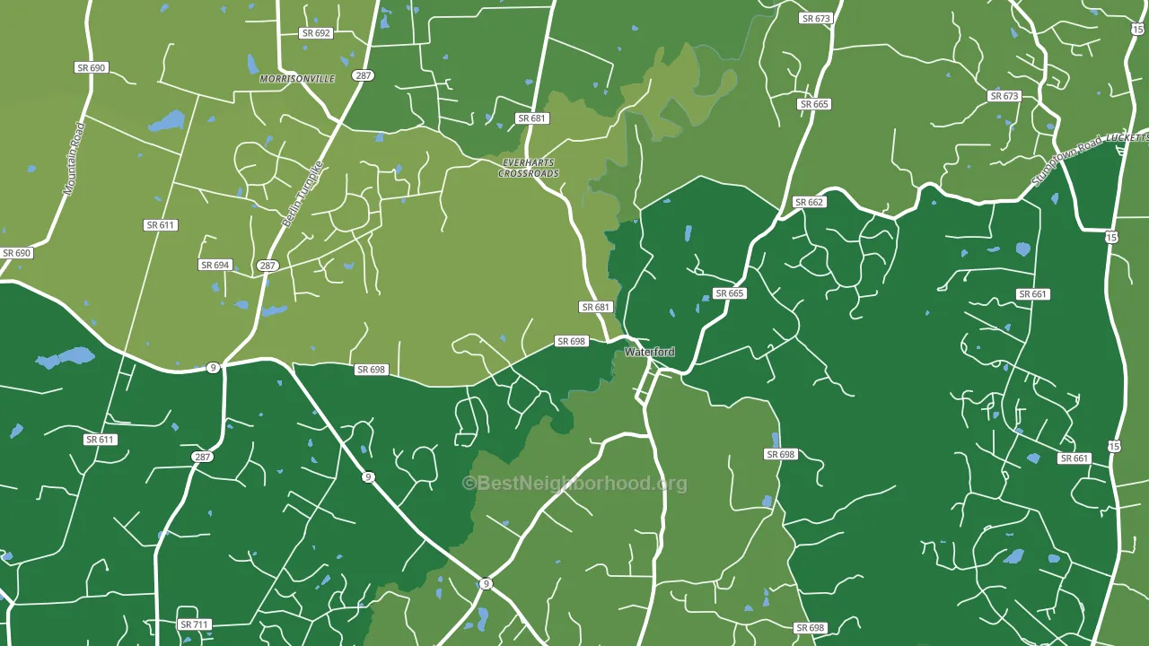 Waterford, VA block-group voter-turnout map