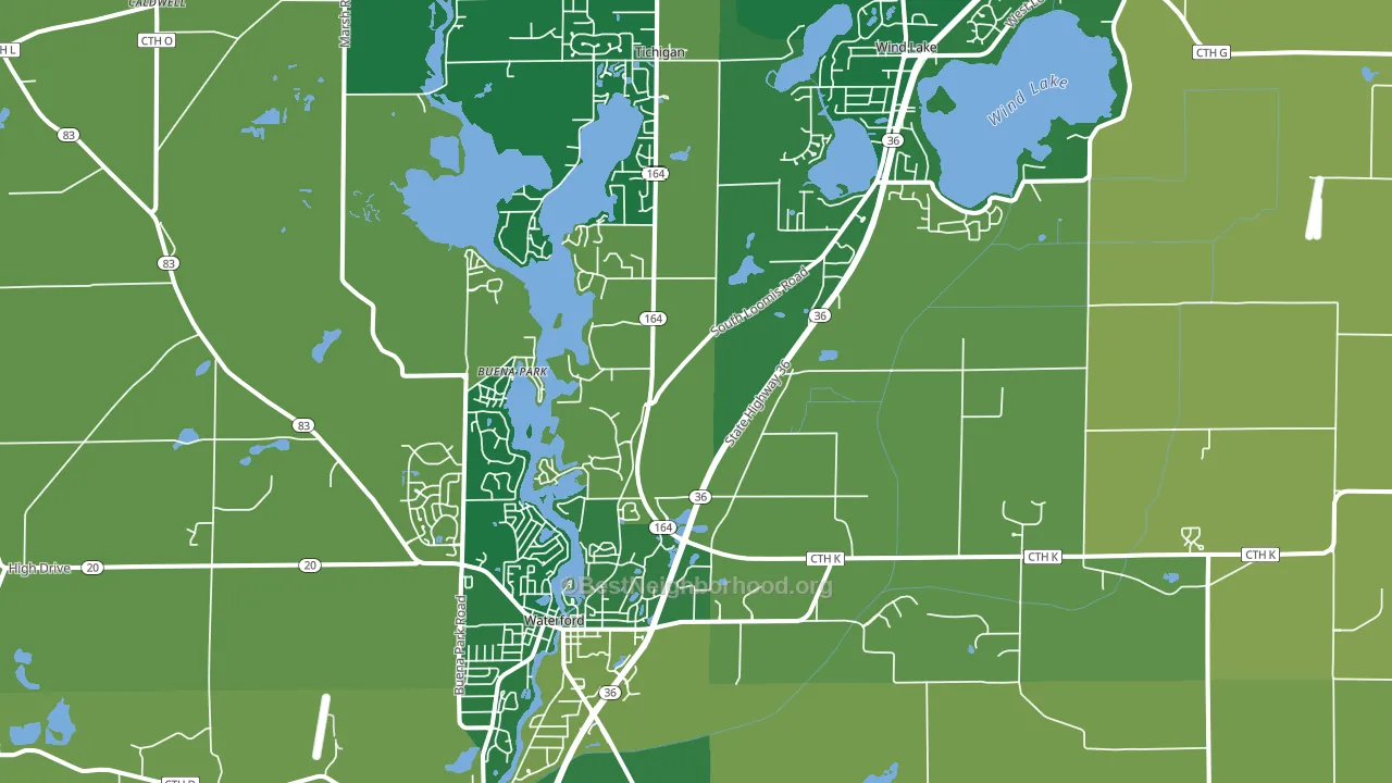Waterford, WI block-group voter-turnout map