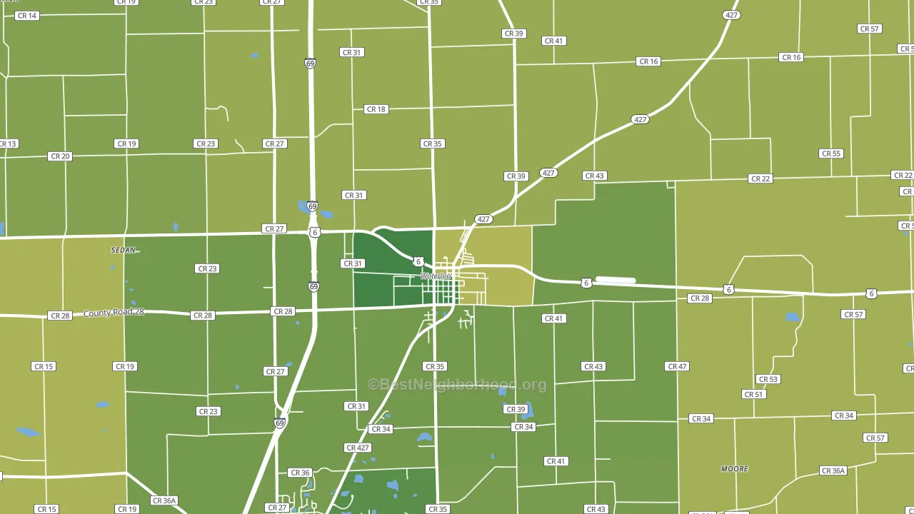 Waterloo, IN block-group voter-turnout map